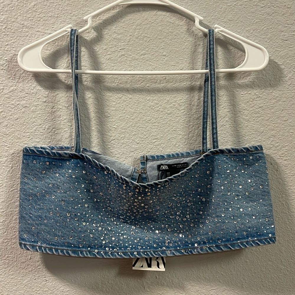Zara Denim Sparkly Top